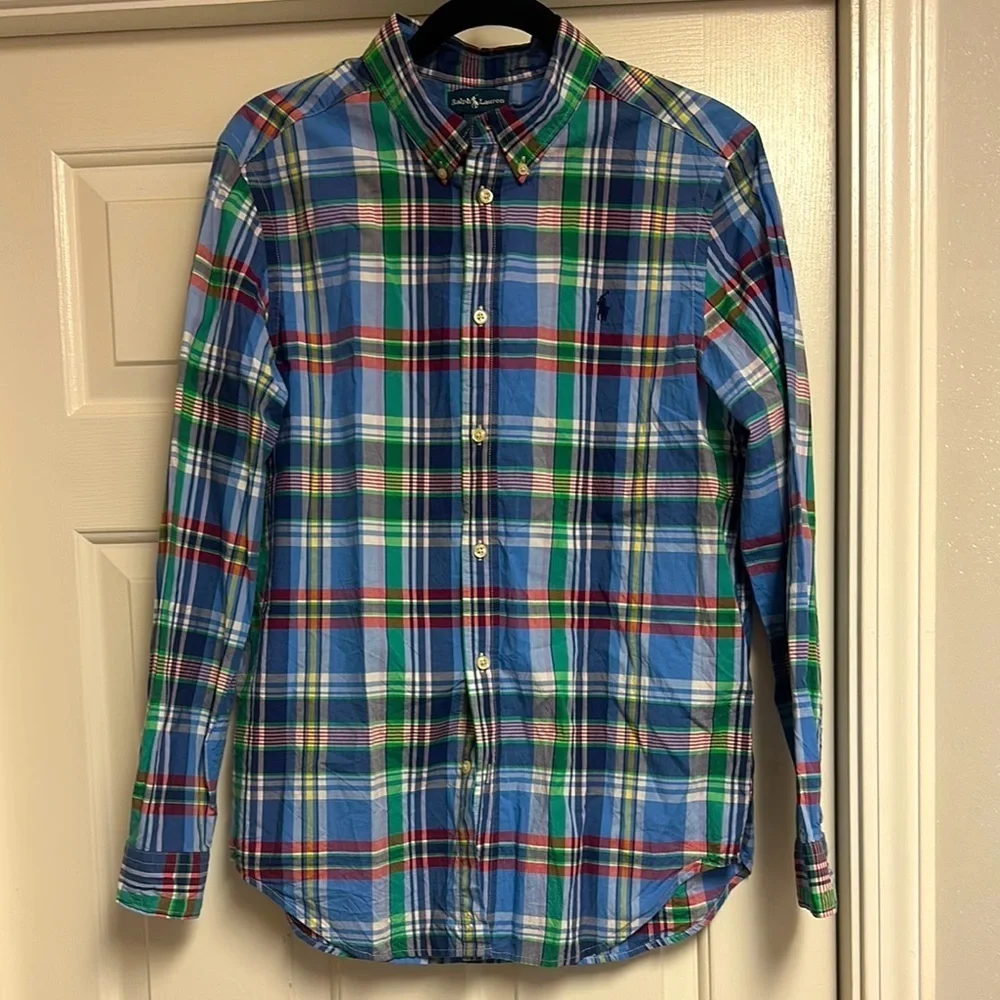 EUC Boys Ralph Lauren Blue Plaid Shirt, Size XL (18-20)